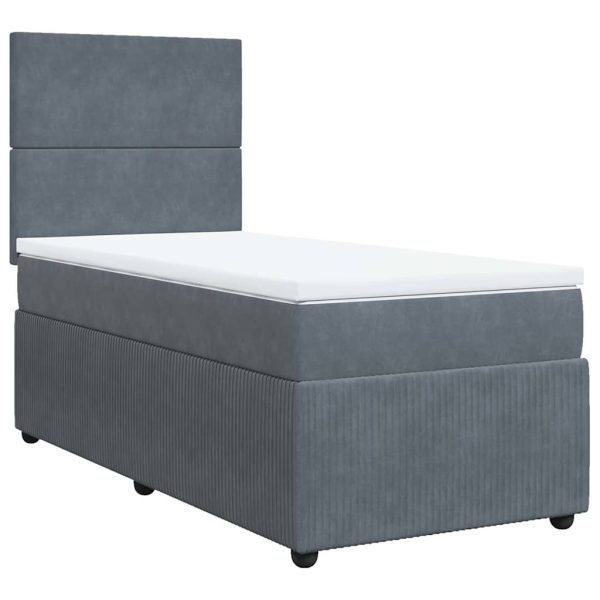 Pat box spring cu saltea, gri închis, 80×200 cm, catifea
