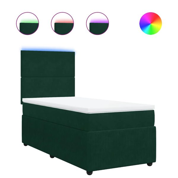 Pat continental cu saltea, verde închis, 80×200 cm, catifea