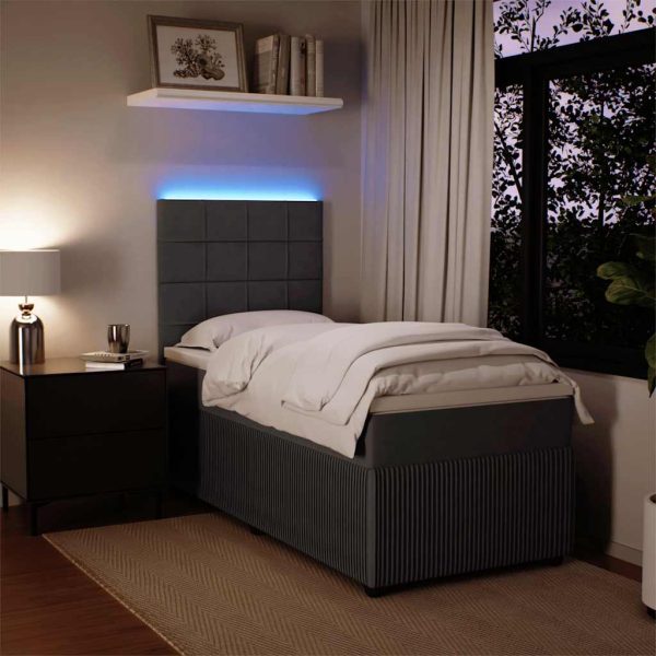 Pat box spring cu saltea, gri închis, 80×200 cm, catifea