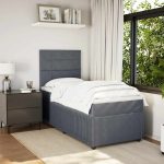 Pat box spring cu saltea, gri închis, 80×200 cm, catifea