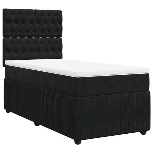 Pat box spring cu saltea, negru, 80×200 cm, catifea