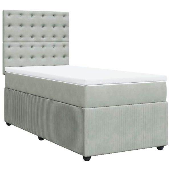 Pat continental cu saltea, gri deschis, 80×200 cm, catifea