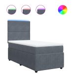Pat box spring cu saltea, gri închis, 90×190 cm, catifea