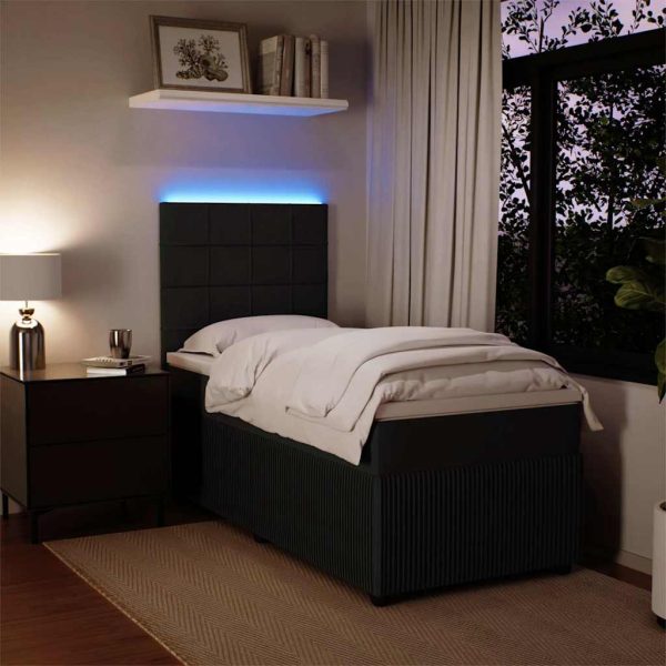 Pat box spring cu saltea, negru, 90×190 cm, catifea