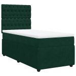 Pat box spring cu saltea, verde închis, 90×190 cm, catifea
