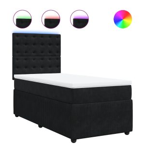 Pat box spring cu saltea, negru, 90×190 cm, catifea