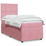Pat box spring cu saltea, roz, 90×200 cm, catifea