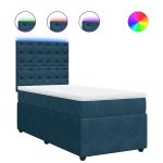 Pat box spring cu saltea, albastru, 90×200 cm, catifea