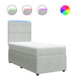 Pat box spring cu saltea, gri deschis, 100×200 cm, catifea