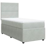 Pat box spring cu saltea, gri deschis, 100×200 cm, catifea
