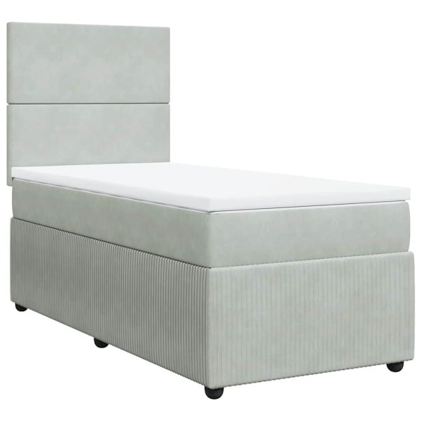 Pat box spring cu saltea, gri deschis, 100×200 cm, catifea