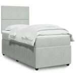 Pat box spring cu saltea, gri deschis, 100×200 cm, catifea