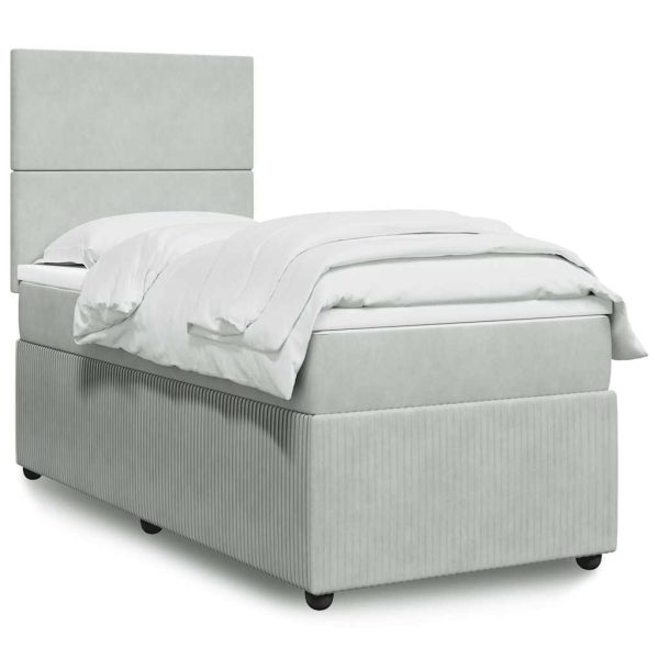 Pat box spring cu saltea, gri deschis, 100×200 cm, catifea