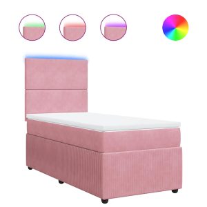 Pat box spring cu saltea, roz, 100×200 cm, catifea