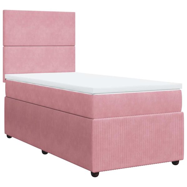 Pat box spring cu saltea, roz, 100×200 cm, catifea