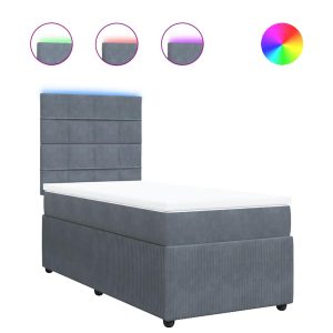 Pat box spring cu saltea, gri închis, 100×200 cm, catifea