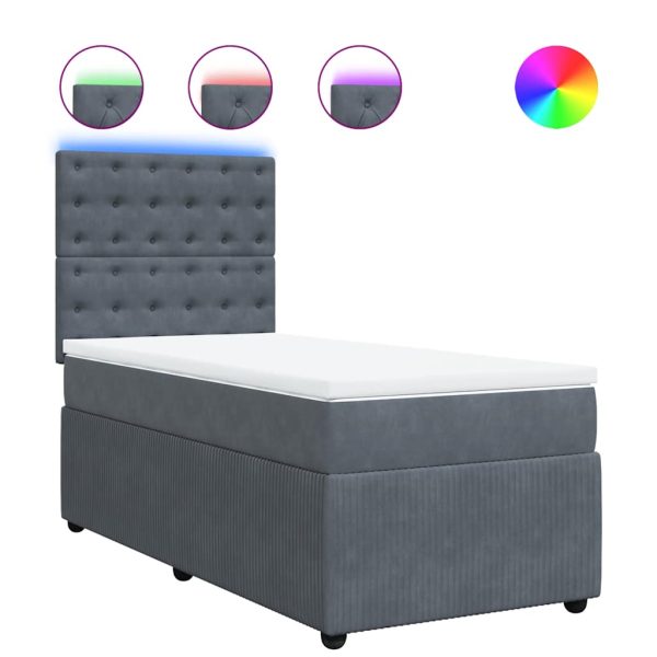 Pat box spring cu saltea, gri închis, 100×200 cm, catifea