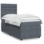 Pat box spring cu saltea, gri închis, 100×200 cm, catifea