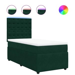 Pat box spring cu saltea, verde închis, 100×200 cm, catifea