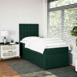 Pat box spring cu saltea, verde închis, 100×200 cm, catifea