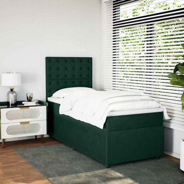 Pat box spring cu saltea, verde închis, 100×200 cm, catifea