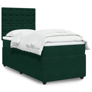 Pat box spring cu saltea, verde închis, 100×200 cm, catifea