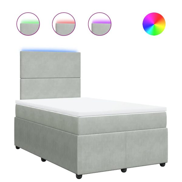 Pat box spring cu saltea, gri deschis, 120×190 cm, catifea
