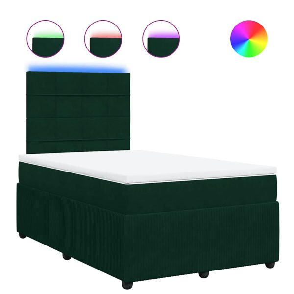 Pat box spring cu saltea, verde închis, 120×190 cm, catifea