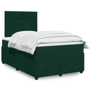 Pat box spring cu saltea, verde închis, 120×190 cm, catifea