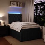Pat box spring cu saltea, negru, 120×190 cm, catifea