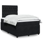 Pat box spring cu saltea, negru, 120×190 cm, catifea