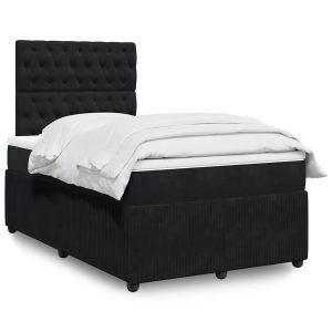 Pat box spring cu saltea, negru, 120×190 cm, catifea
