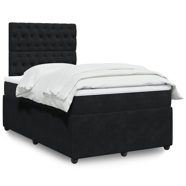 Pat box spring cu saltea, negru, 120×190 cm, catifea