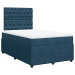 Pat box spring cu saltea, albastru, 120×190 cm, catifea