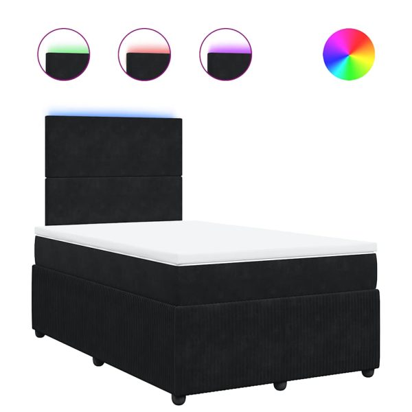 Pat box spring cu saltea, negru, 120×200 cm, catifea