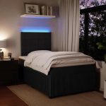 Pat box spring cu saltea, negru, 120×200 cm, catifea