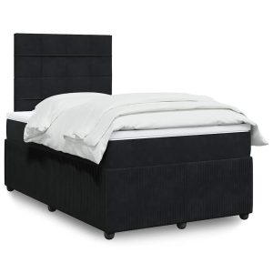 Pat box spring cu saltea, negru, 120×200 cm, catifea