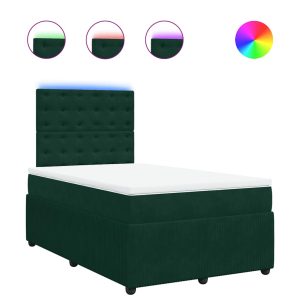 Pat box spring cu saltea, verde închis, 120×200 cm, catifea