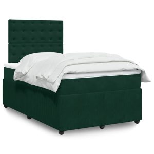 Pat box spring cu saltea, verde închis, 120×200 cm, catifea