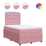 Pat box spring cu saltea, roz, 120×200 cm, catifea