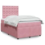Pat box spring cu saltea, roz, 120×200 cm, catifea