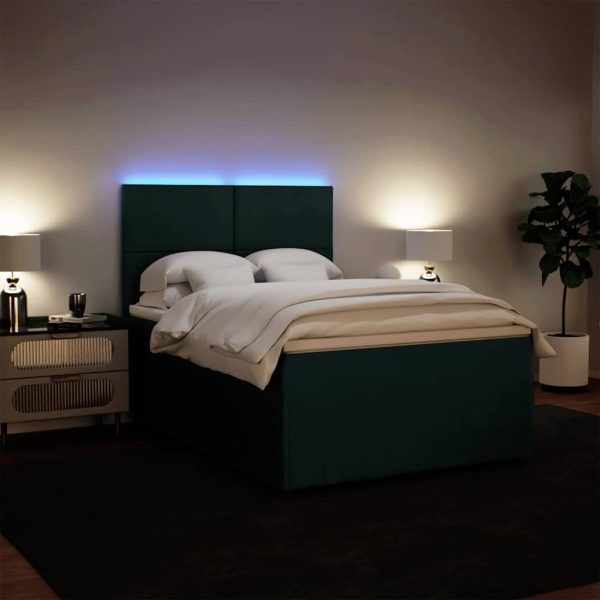 Pat box spring cu saltea, verde închis, 140×190 cm, catifea