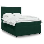 Pat box spring cu saltea, verde închis, 140×190 cm, catifea