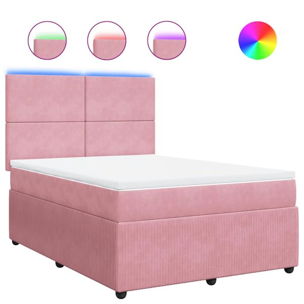 Pat box spring cu saltea, roz, 140×190 cm, catifea