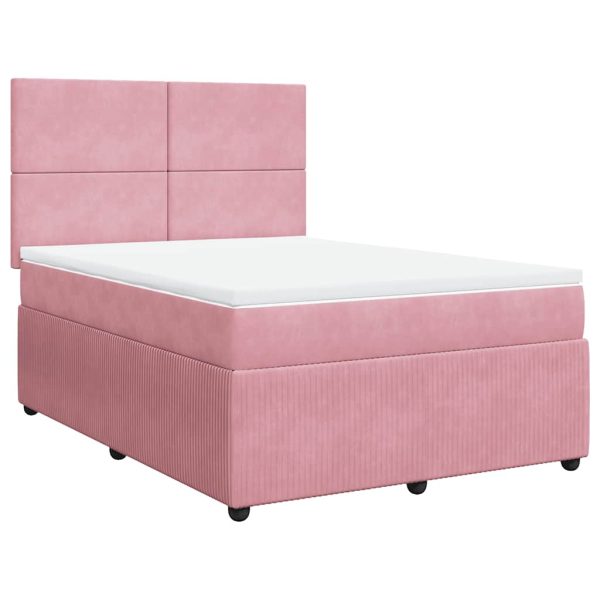 Pat box spring cu saltea, roz, 140×190 cm, catifea