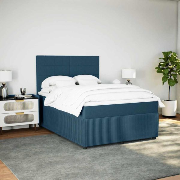 Pat box spring cu saltea, albastru, 140×190 cm, catifea