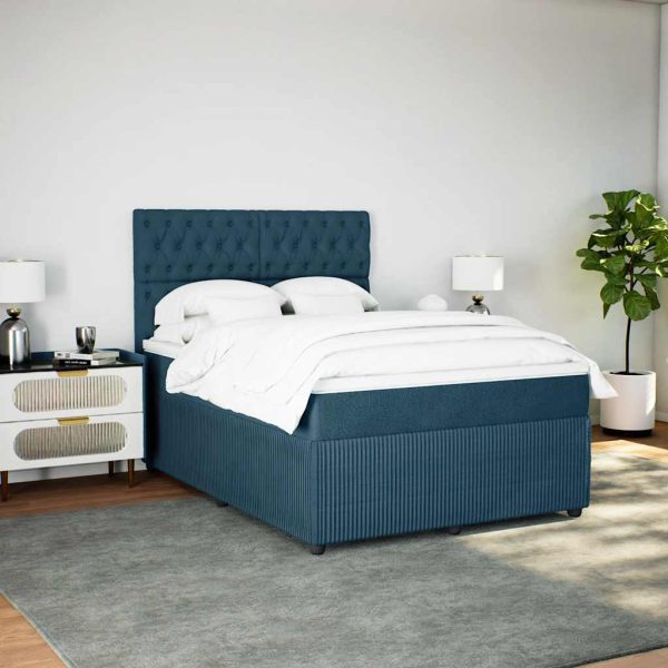 Pat box spring cu saltea, albastru, 140×190 cm, catifea