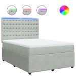 Pat box spring cu saltea, gri deschis, 140×190 cm, catifea