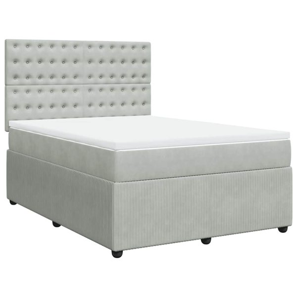 Pat box spring cu saltea, gri deschis, 140×190 cm, catifea