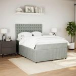 Pat box spring cu saltea, gri deschis, 140×190 cm, catifea